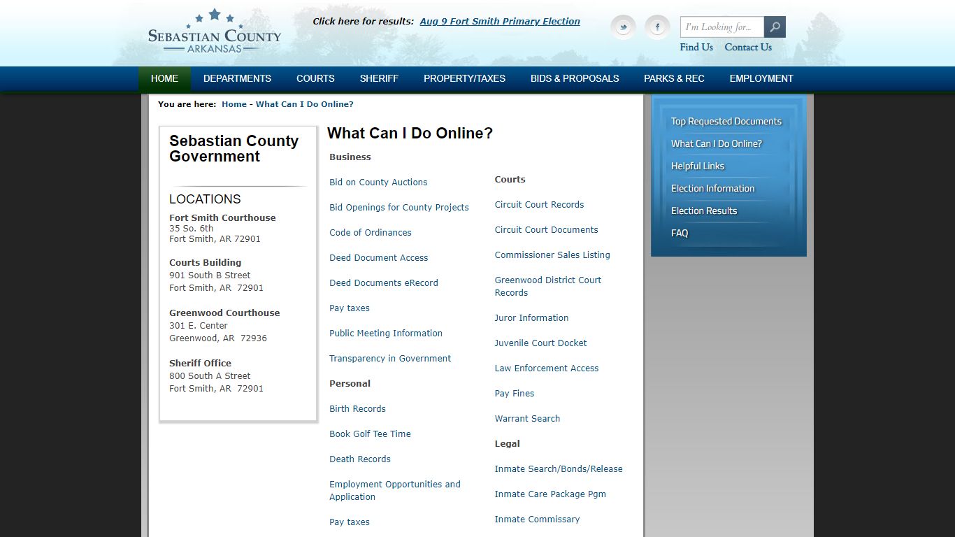 Sebastian County Government > Home > What Can I Do Online?